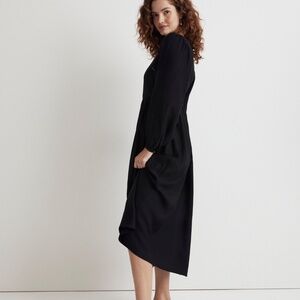 Madewell V Neck Empire Midi Puff Long Sleeve Dress Black // Size Small